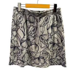 Tommy Bahama Floral Blue Grey Mini Skirt Drawstring Waist Pockets Tropical Sz XS